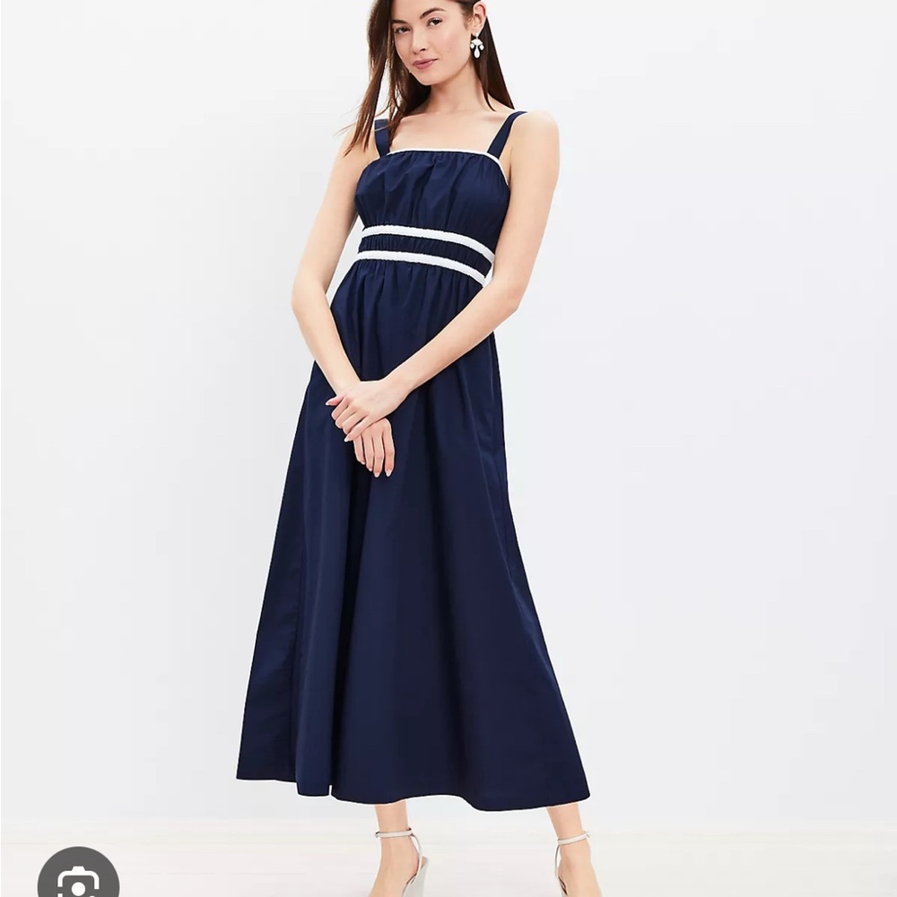 LOFT Navy Blue Maxi Dress with White Accents